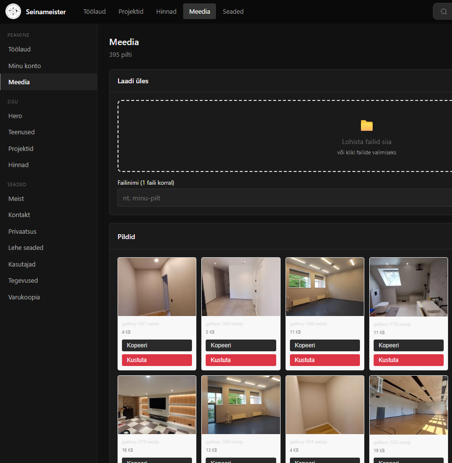 Juhtpaneel veebilehele