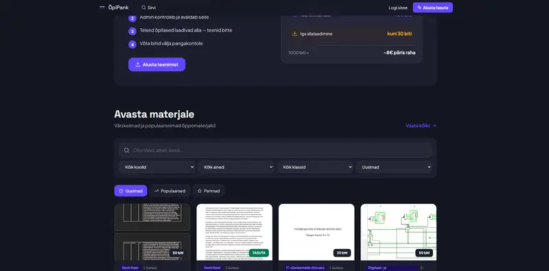 OpiPank.ee materjalide sirvimine