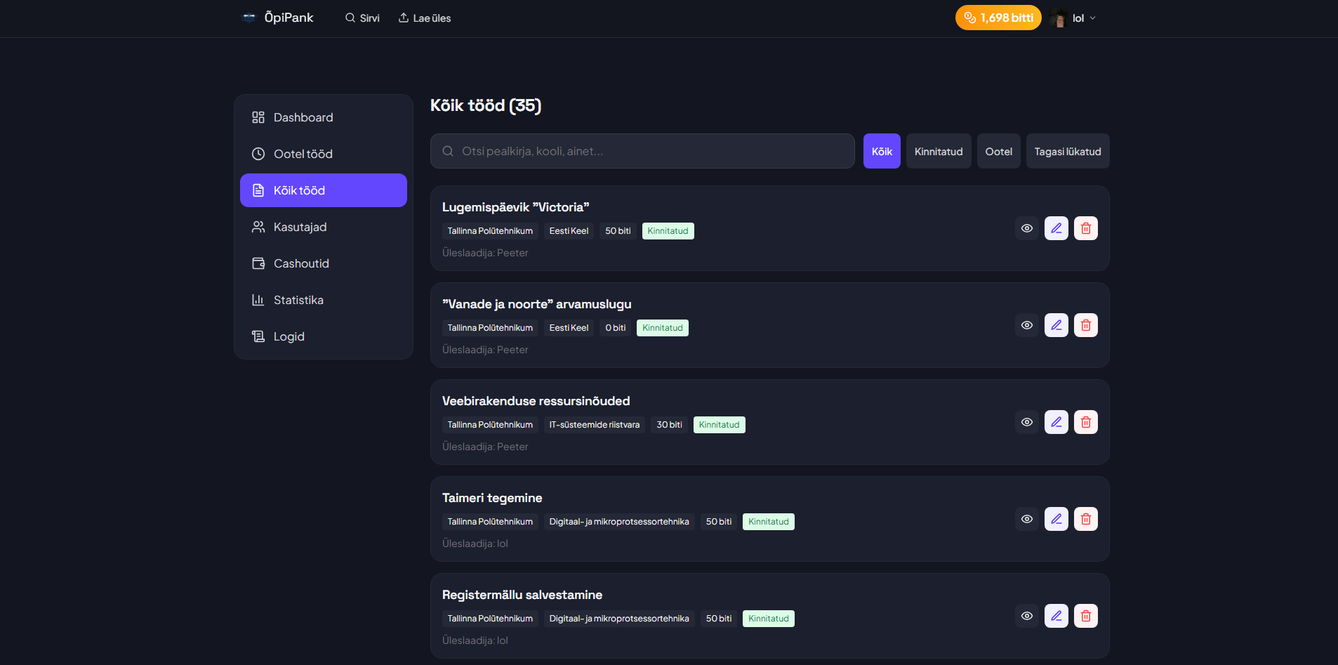 OpiPank.ee admin paneel