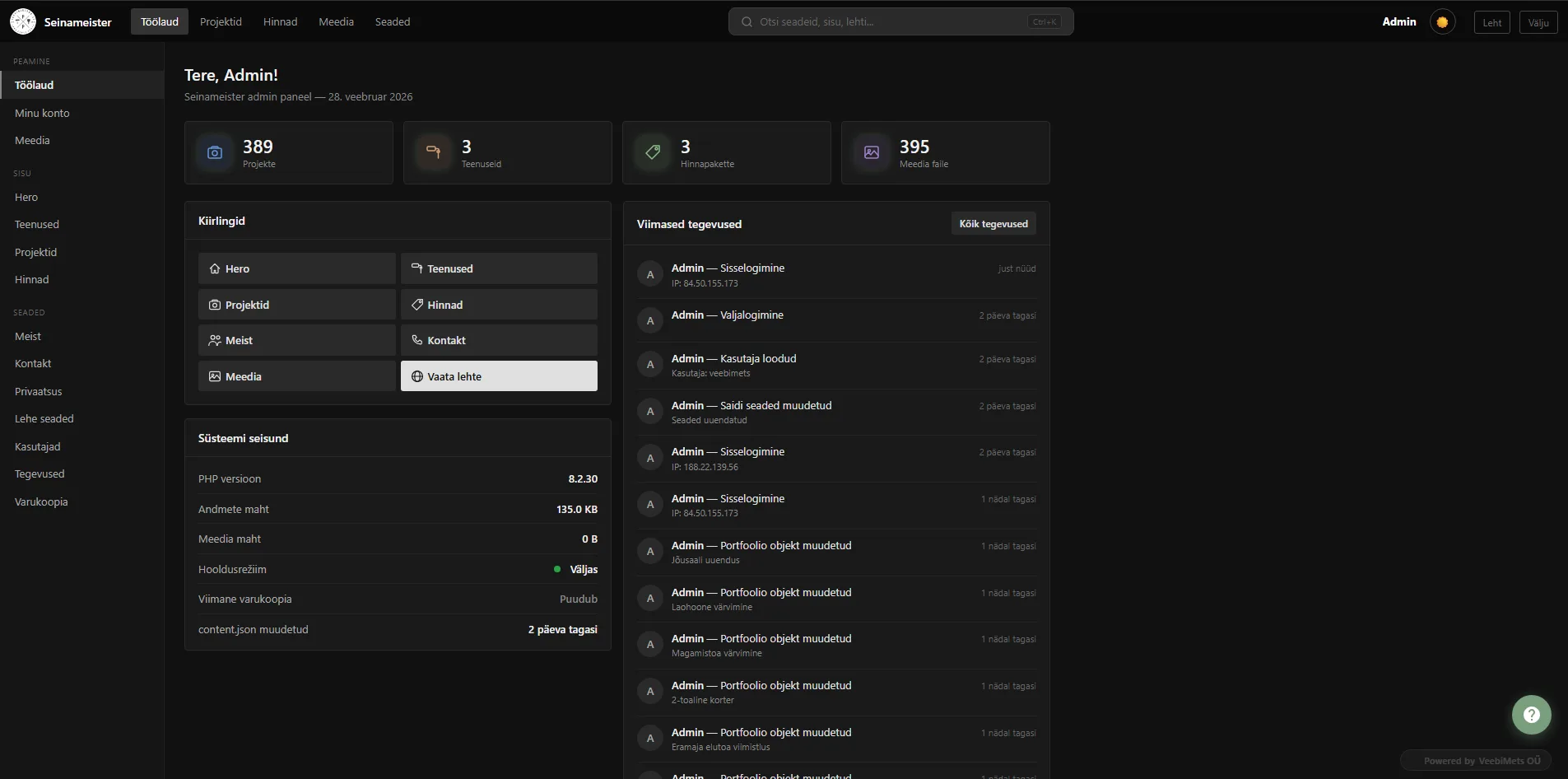 Varvimistood.ee admin paneel